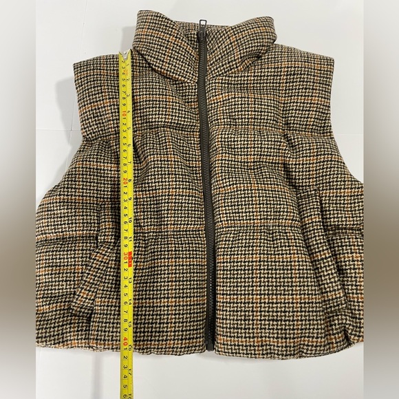 H&M Cropped Checkered Puffer Vest Brown Beige Orange Small - Picture 4 of 5